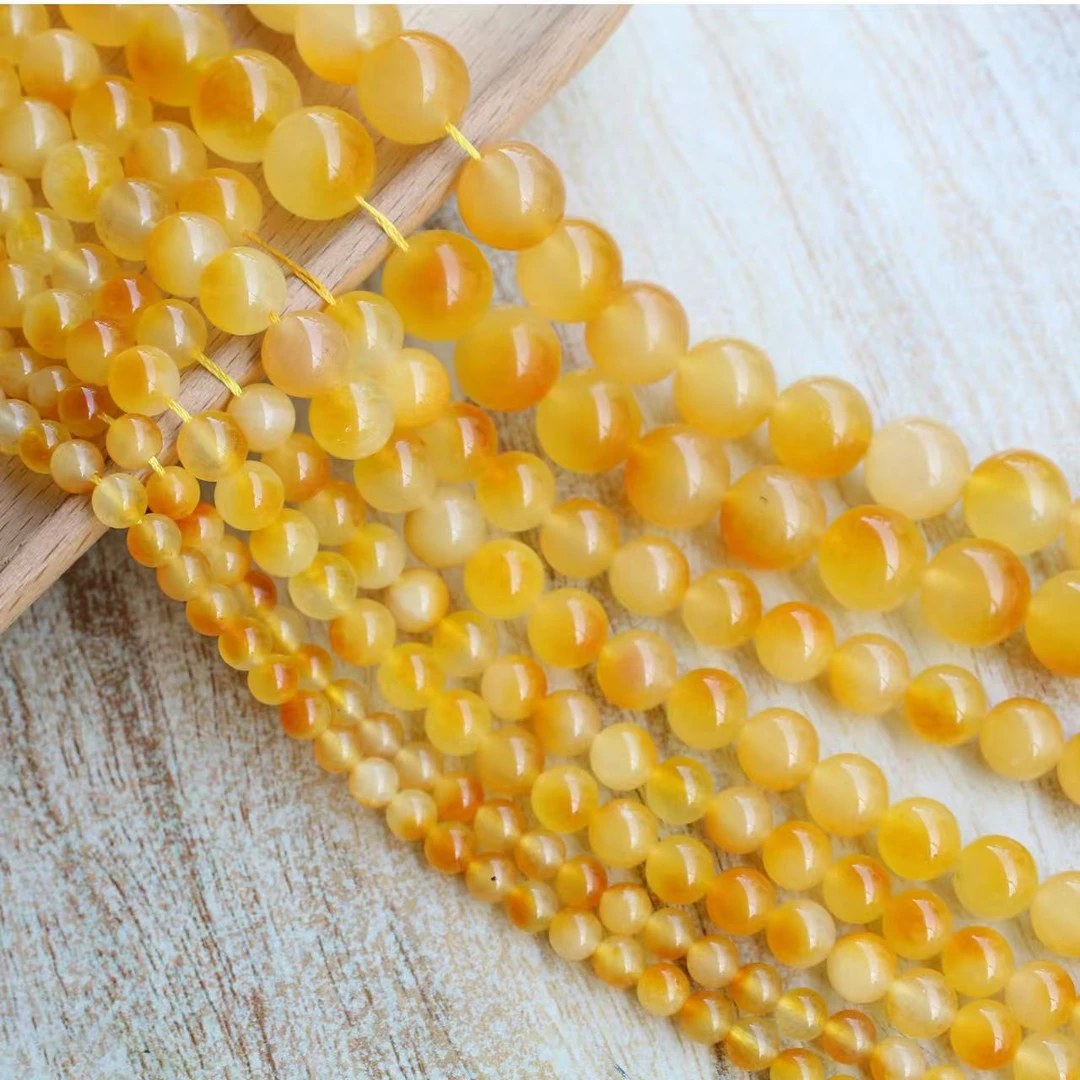 天然石冰透渐变黄飘花玉髓散珠 手工DIY饰品配件手链串珠散珠子