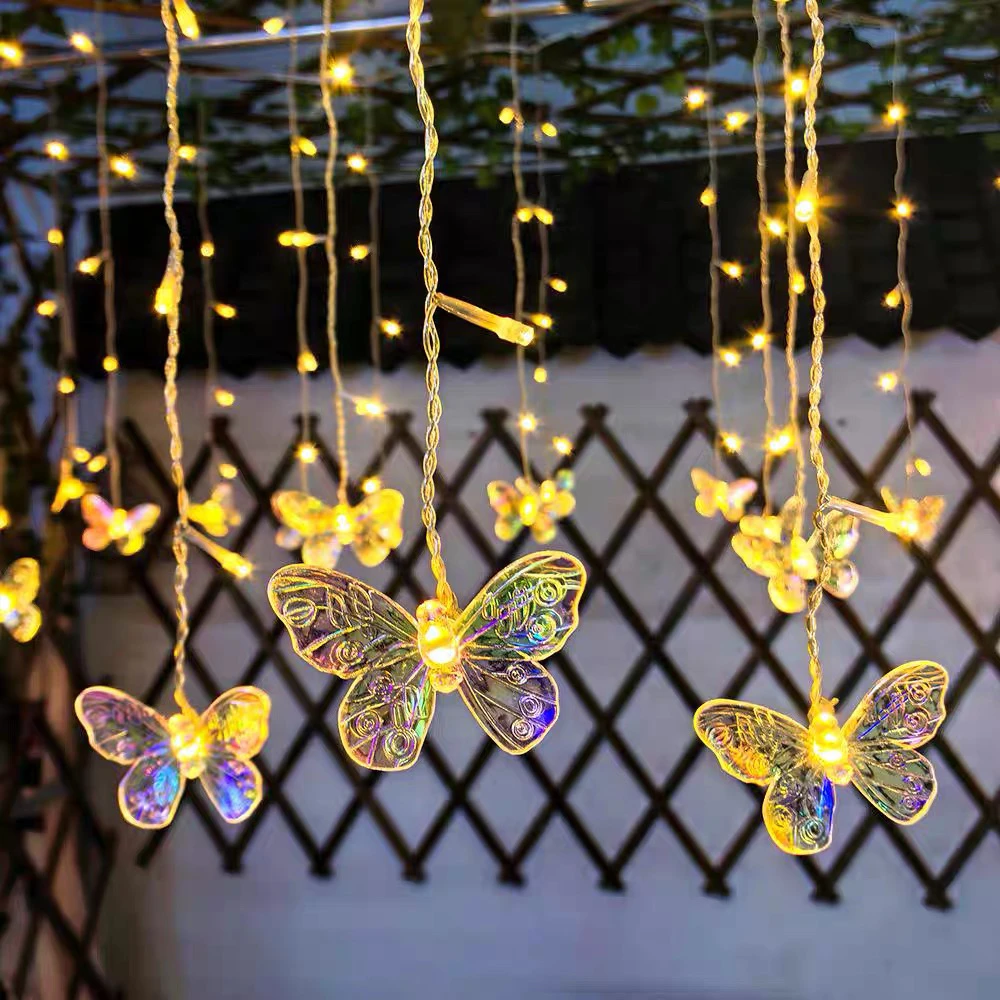 太阳能冰条蝴蝶灯串用于庭院花园露台景观装饰营造餐厅夜市氛围