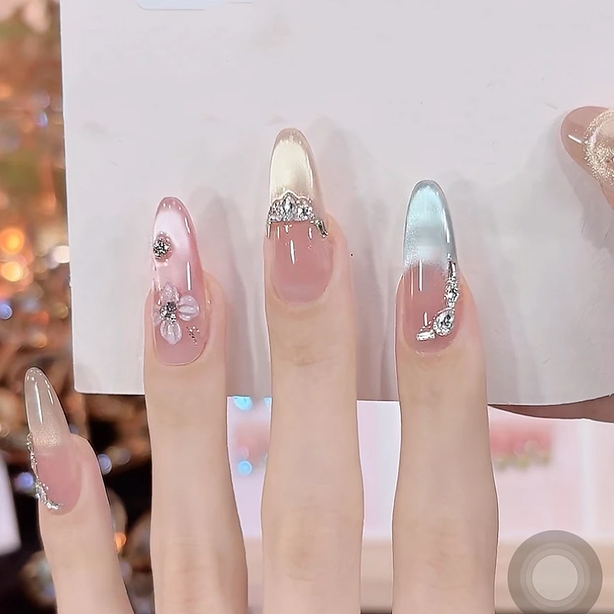 【夏日冰花】纯手工可拆卸穿戴甲时尚清新纯欲高级感成品美甲X