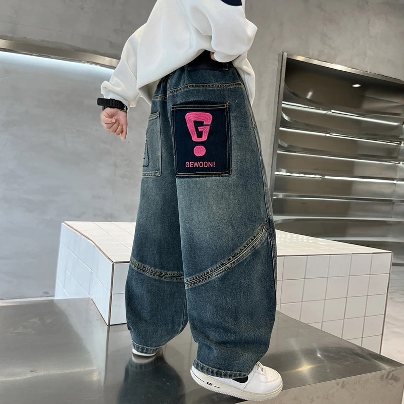 男童牛仔长裤春秋儿童秋季裤子2025新款炸街中大童男孩秋装休闲裤