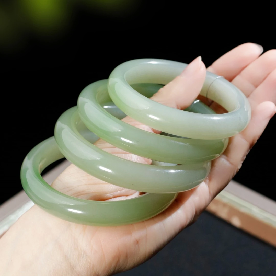 白玉世家压箱底/和田玉翠青平安镯（多样性发其一）