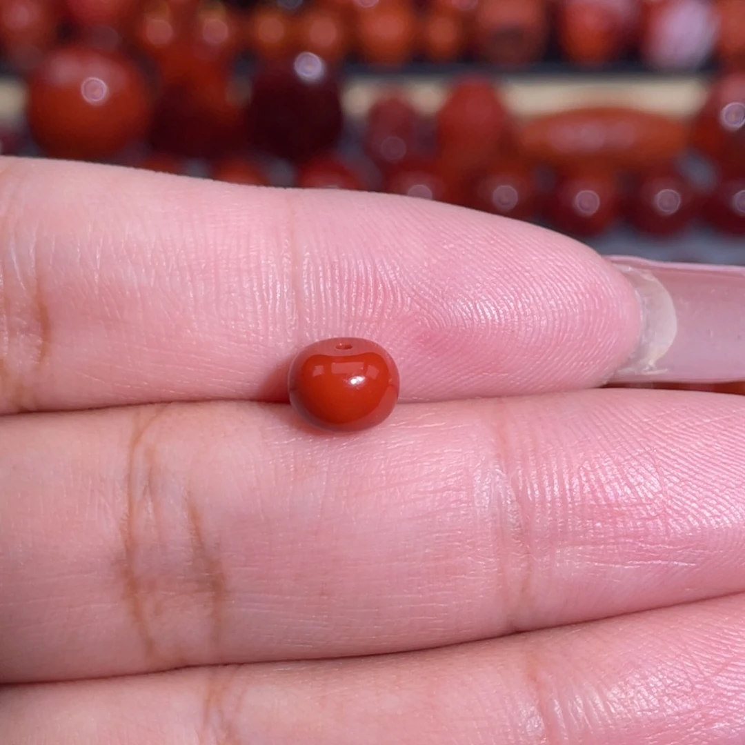 南红玛瑙未镶嵌瓦西柿子红满色满肉隔珠卡7.2×5.2