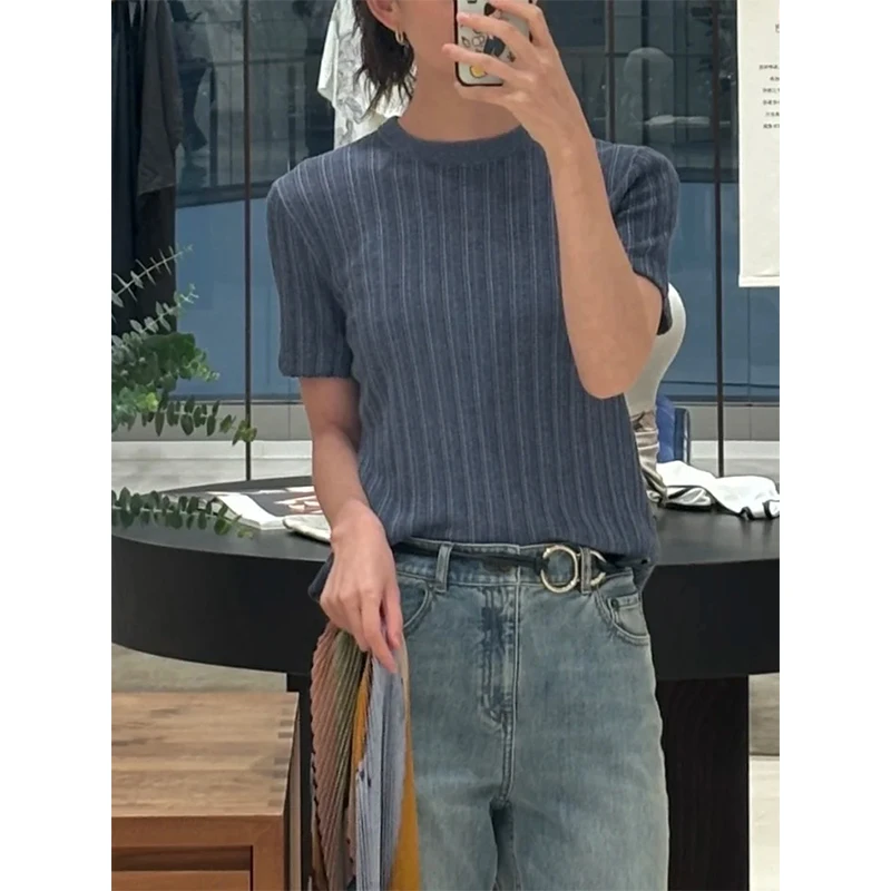 DAR原单非市面货！"小禾"麻丝混纺套头针织短袖衫 8035