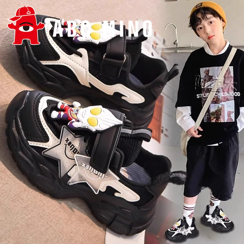 ABC MINO奥特曼男童鞋2025夏季儿童魔术贴运动鞋中大童透气跑步鞋