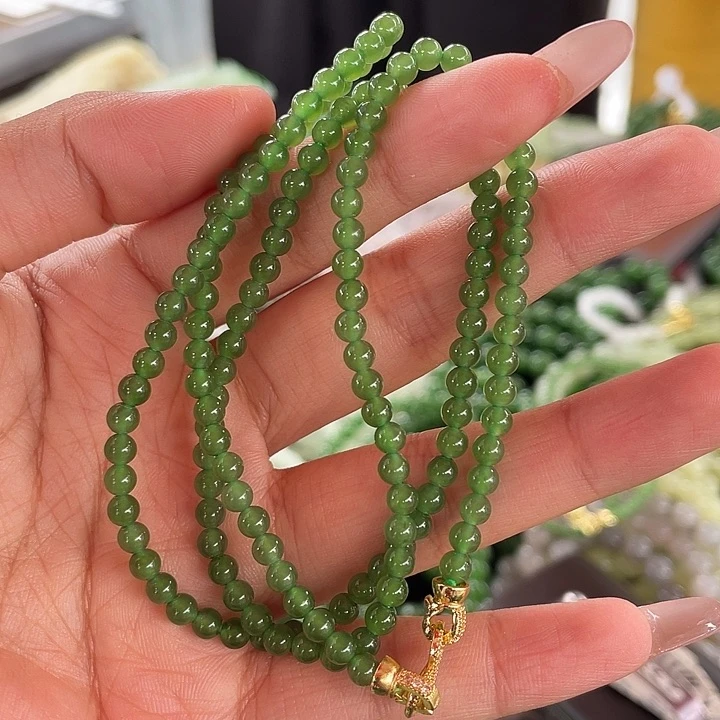和田玉未镶嵌套链约卡4碧玉正阳绿链子（珠李姐）