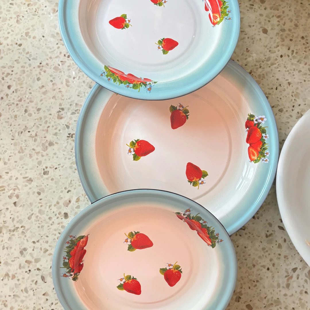 加厚搪瓷三件套家用多用盘子组合