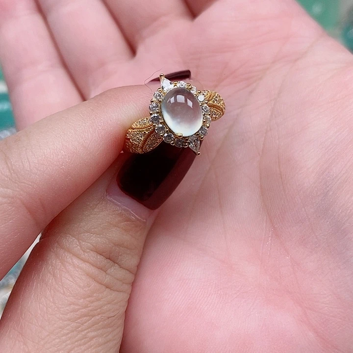 蛇纹石玉戒指银S925镶嵌