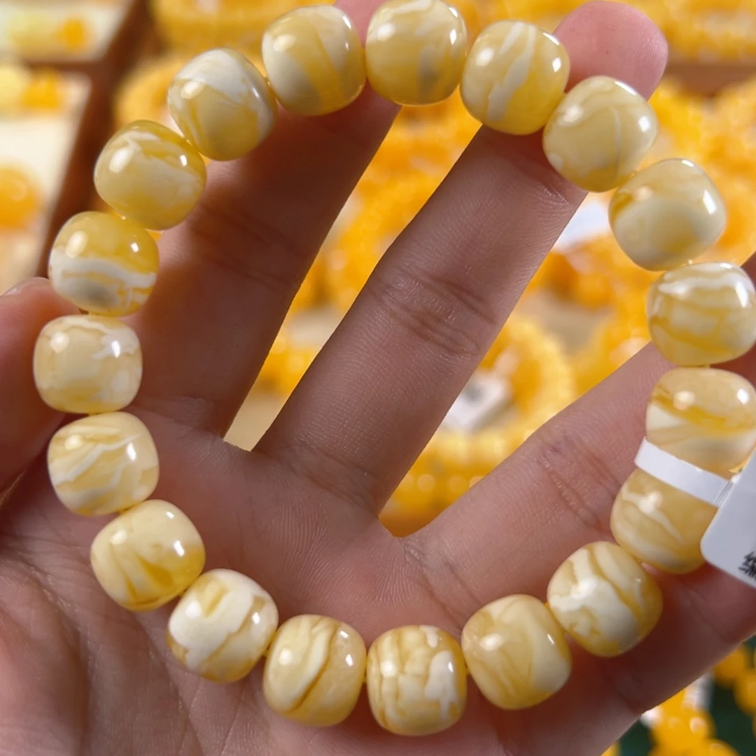 手链琥珀未镶嵌19.66g俄料虎皮纹12mm ad