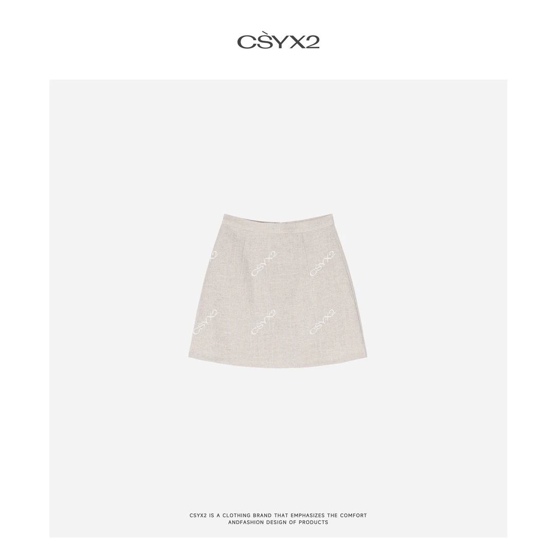 CsyX2-2025S/S早秋新款亚麻气质显瘦百搭包臀金丝短裙D40739