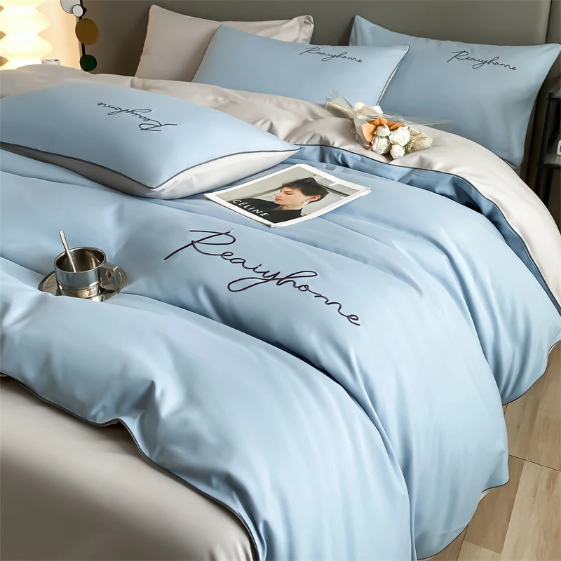 2025春夏新款床上四件套轻奢刺绣被套网红款简约床单床笠款三件套