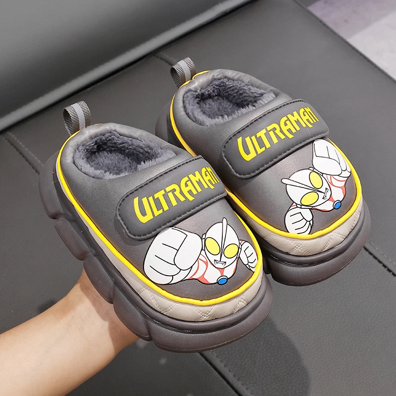 奥特曼儿童棉拖鞋男童2025新款冬季防水加绒小孩室内家居宝宝棉拖