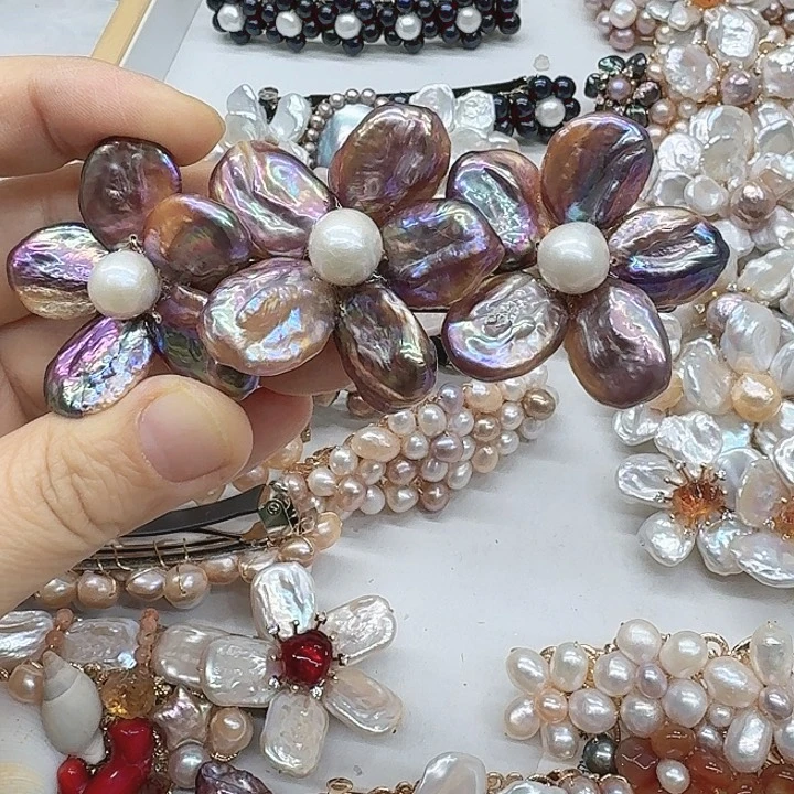 淡水珍珠发饰银S925镶嵌蓝****7