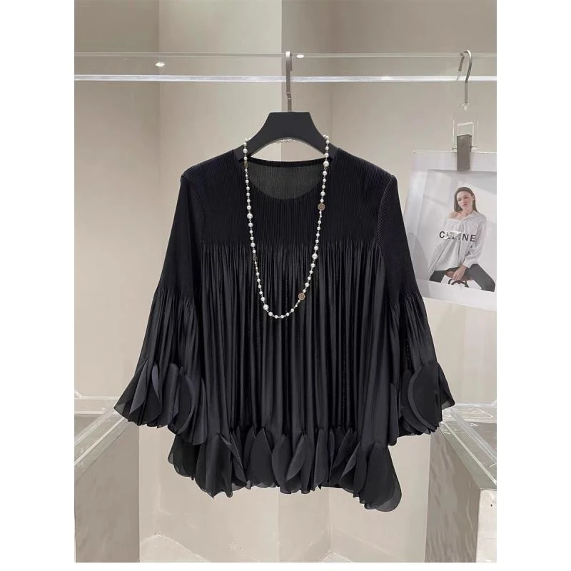 洋气气质重工孕妇装压褶宽松上衣春夏季显瘦时尚喇叭袖中袖夏装