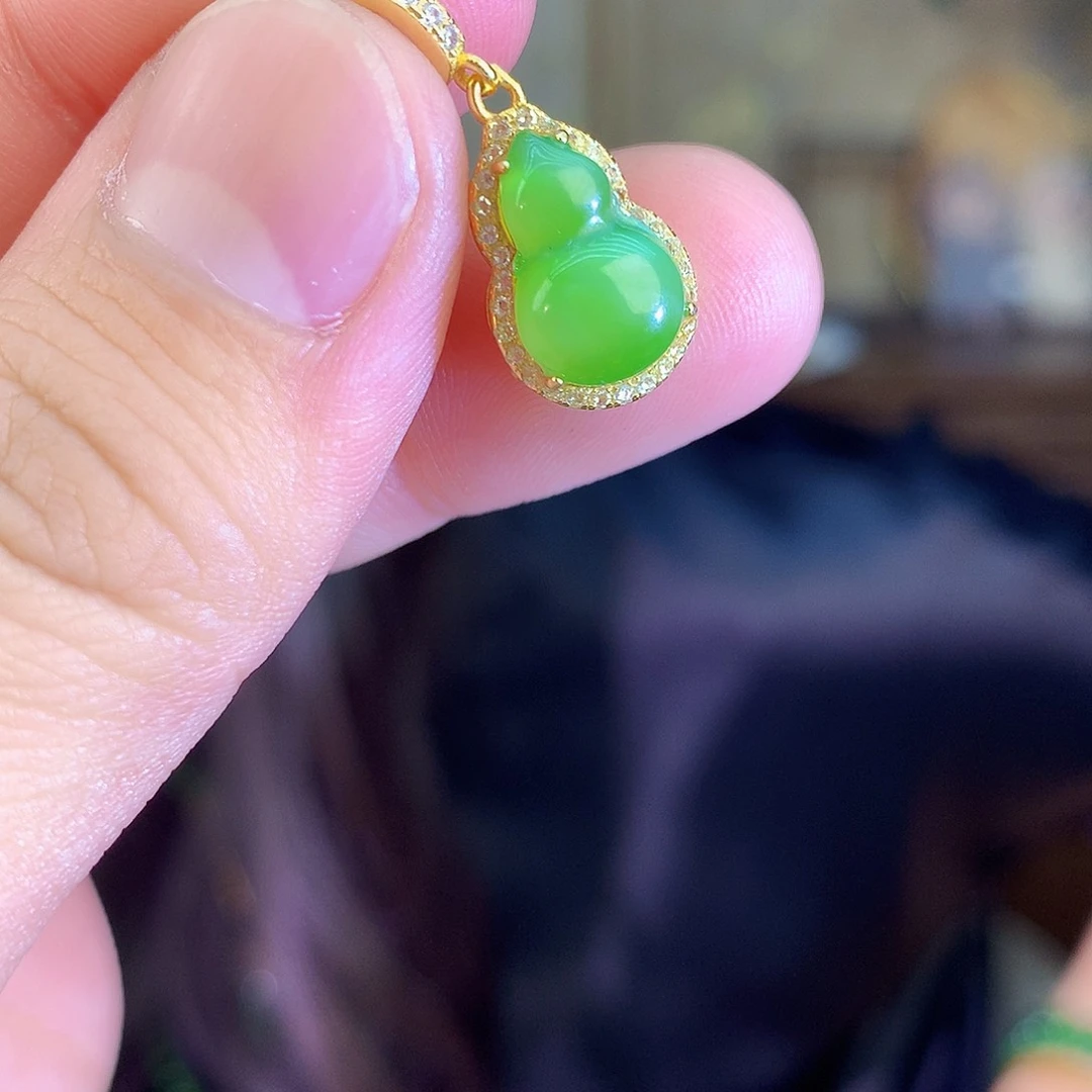 吊坠(不含链)银S925镶嵌和田玉（碧玉）吊坠