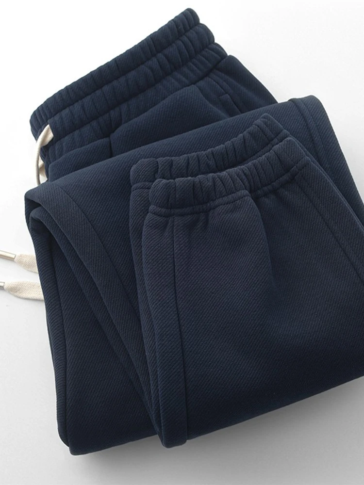 400G重磅藏青色加绒摇粒绒加厚卫裤宽松保暖运动休闲裤男女秋冬季