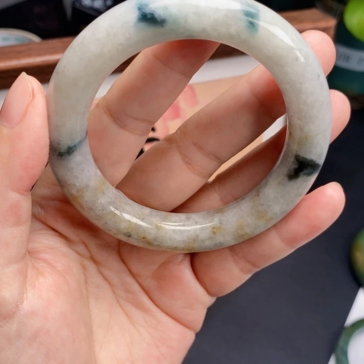 翡翠未镶嵌手链天然翡翠手镯55.4圆条纹