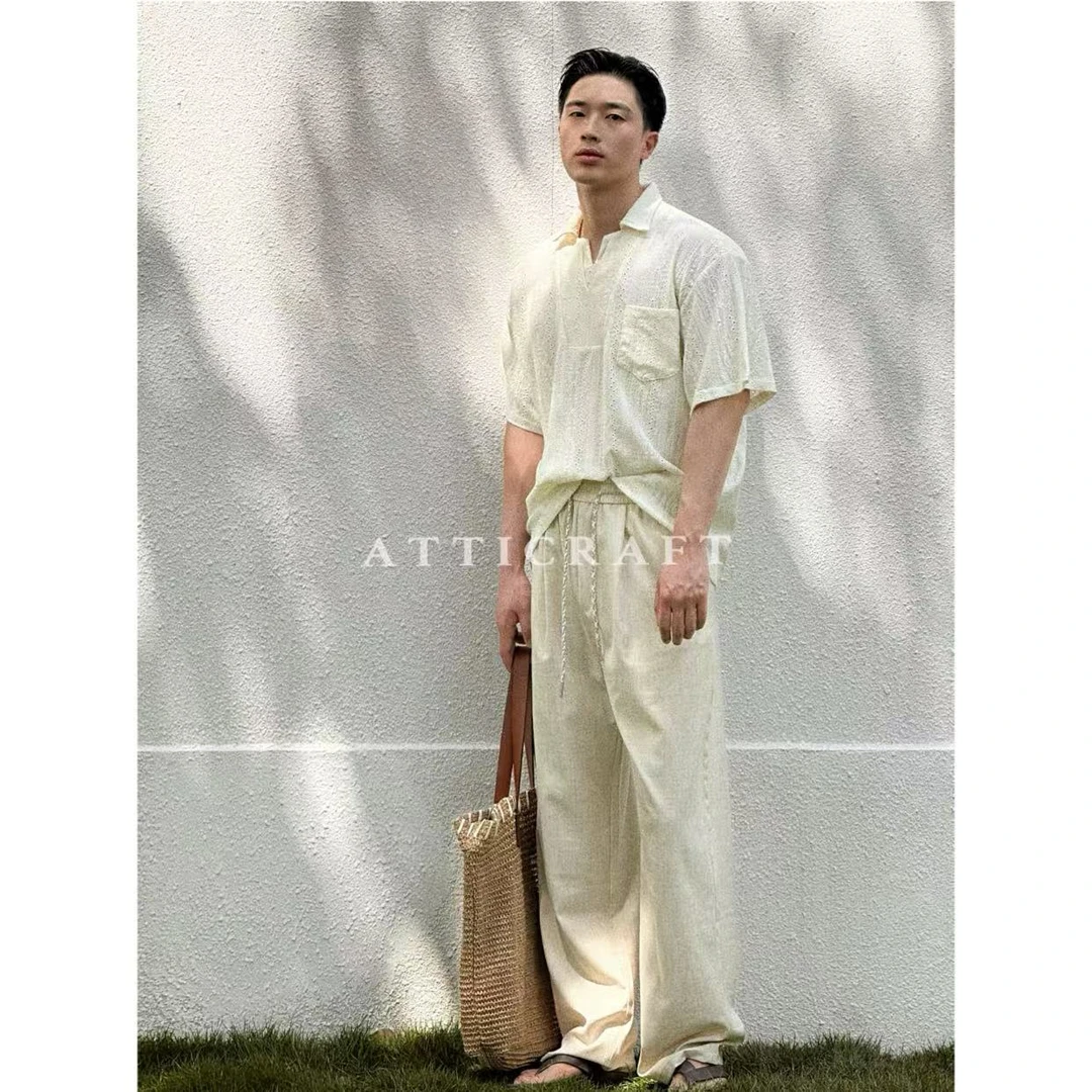 AttiCraft【复古老钱】镂空提花肌理短袖夏高级老钱风上衣男25ss