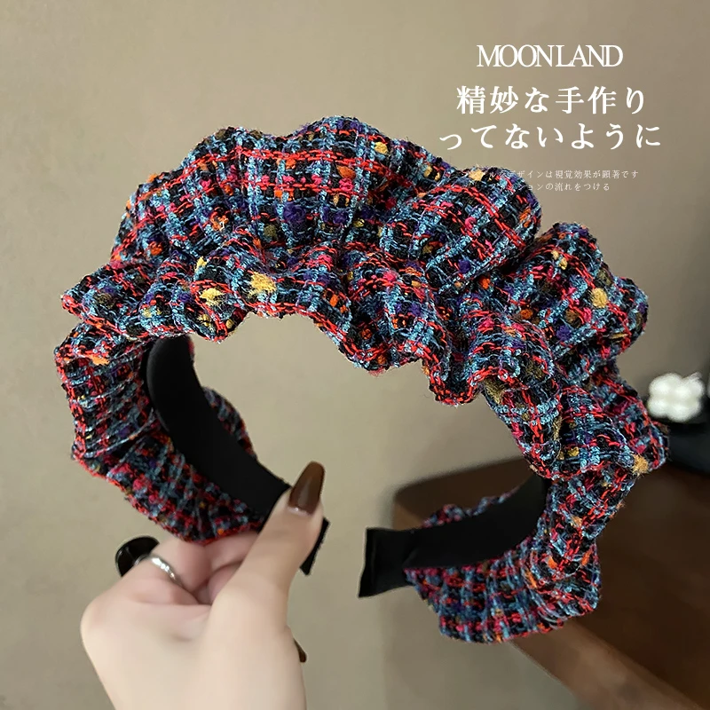 韩系秋冬毛呢发箍高级感褶皱发卡宽边高颅顶发捆洗脸压发头箍发饰