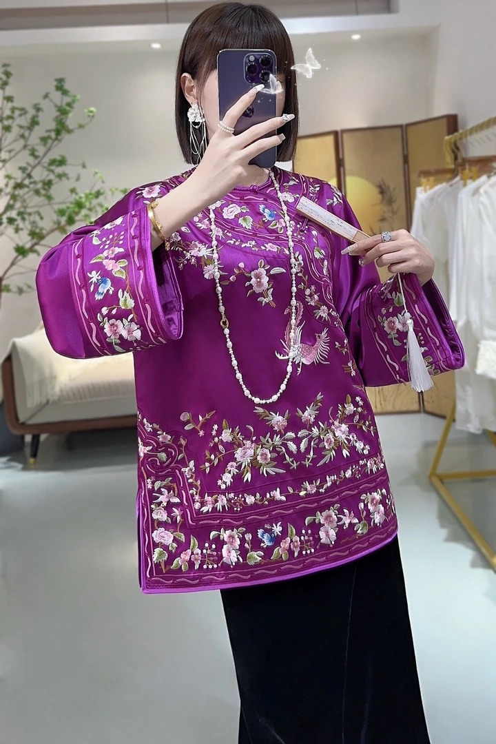 新中式国风重磅醋酸满绣山茶花清宫格格服新款短款外套9402