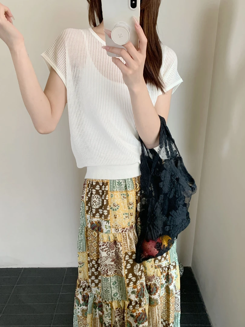 【潘潘.978853】2025年夏季新款百搭兰精亚麻圆领飞袖纯色针织衫