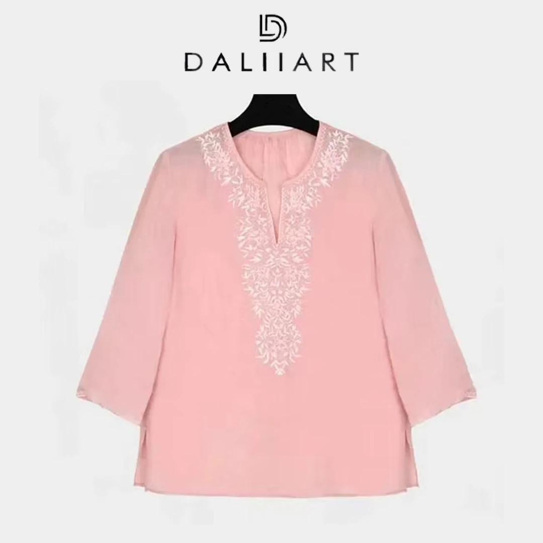 DALIART 小粉衫 100支苎麻7.3万针立体包针刺绣优雅小衫DLTX1335