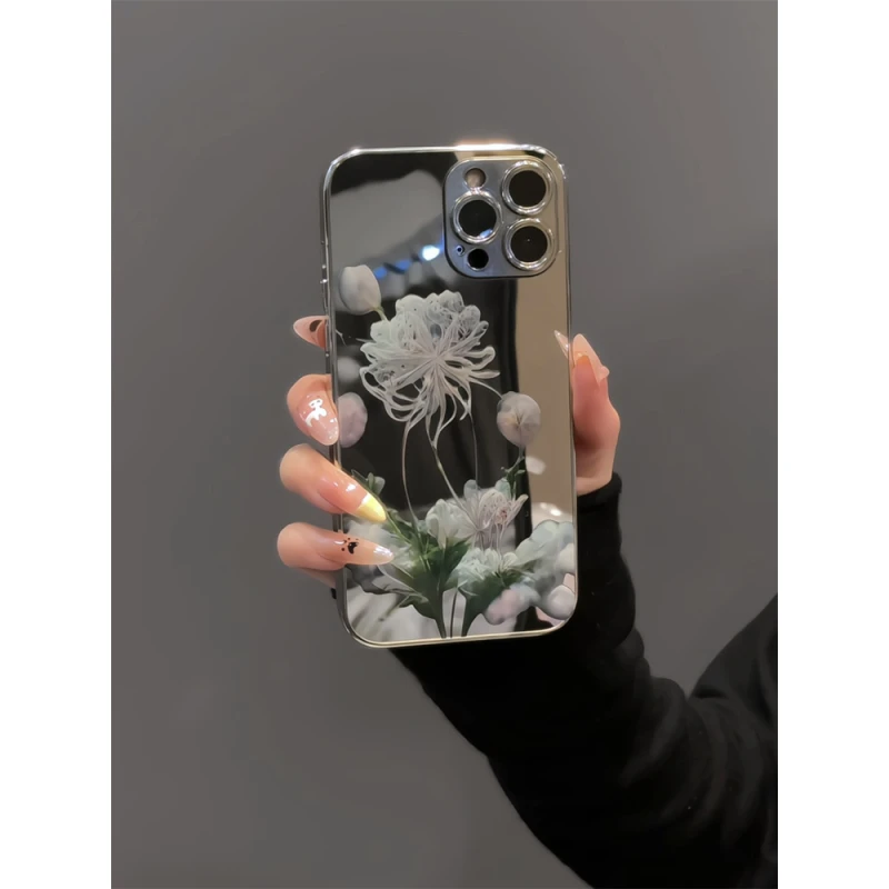 彼岸花适用苹果16pro电镀镜面iPhone15手机壳华为mate70可爱红米k