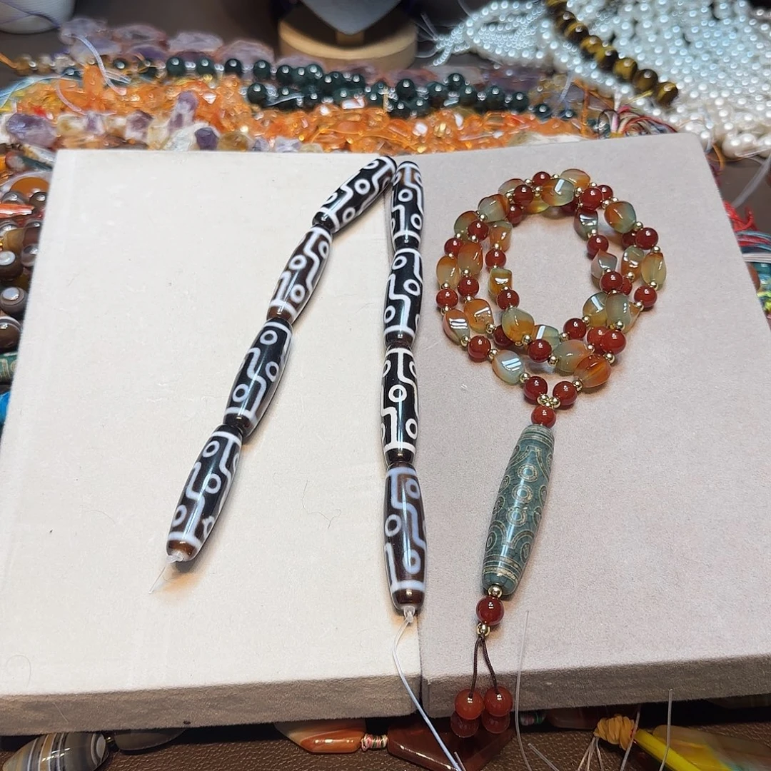 玛瑙/玉髓合金珠宝半成品九眼黑玛瑙天珠一条