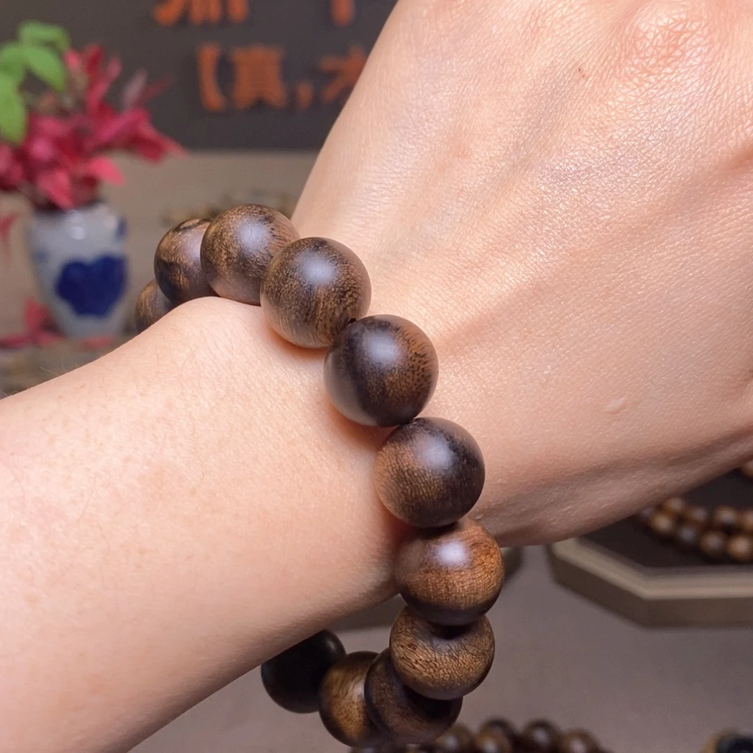 沉香手串越南芽庄白棋楠瘤疤14mm单圈