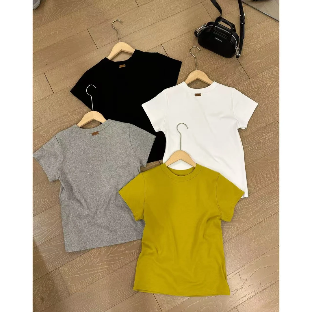 小静静一会【正肩贴标Tee】2025春夏圆领显瘦上衣 2502C450