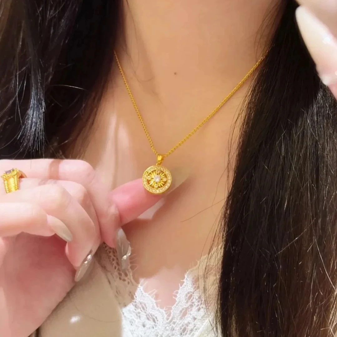 铜合金项链 太阳花图腾项链女复古轻奢高级气质时尚锁骨链不掉色