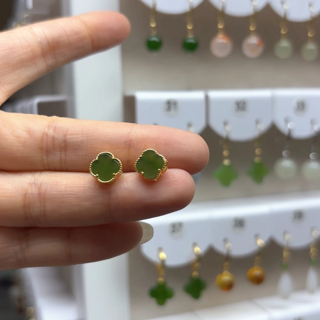 和田玉银S925镶嵌耳饰