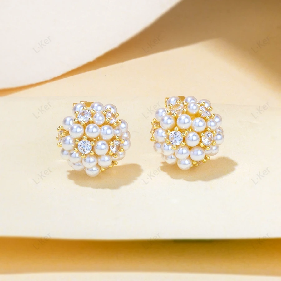 铜合金合成锆石耳饰 【繁花似锦】无耳洞耳夹花朵珠珠耳时尚耳环460