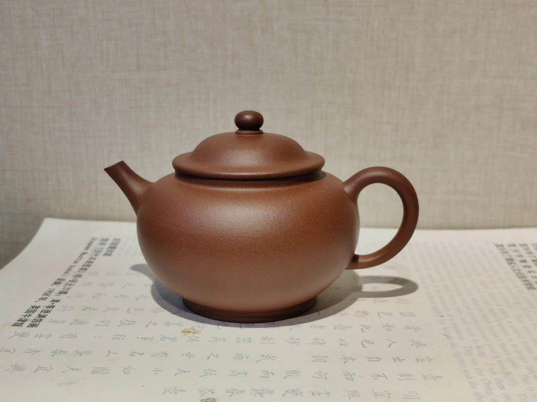 笠帽壶老紫泥180CC精美圆壶宜兴红泥莲子壶紫砂壶茶壶水壶泥壶