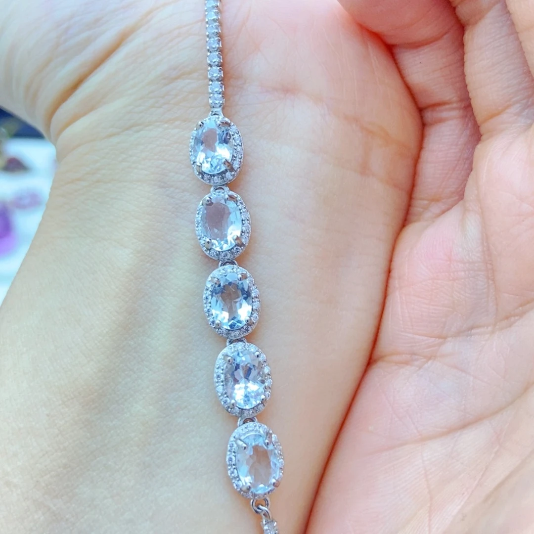 银S925镶嵌手链海蓝宝石