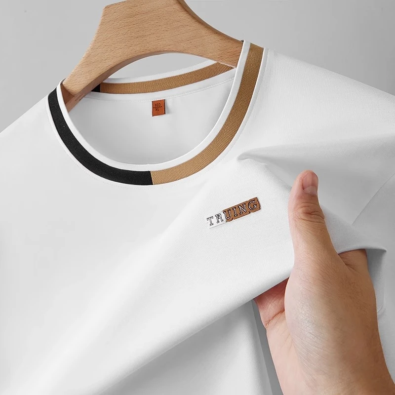 夏季圆领短袖t恤男士宽松大码休闲体恤时尚新款潮流轻奢薄款男装