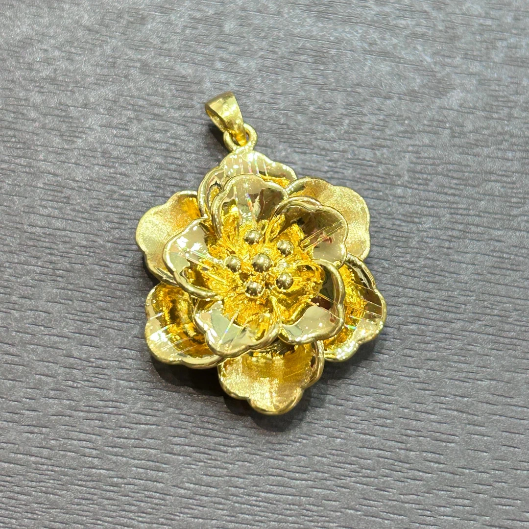 【销冠专享】足金999拉丝国色牡丹花吊坠ZBHJD1101克重多退少补