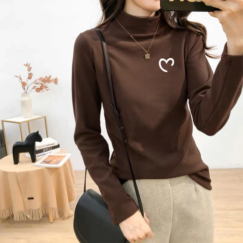 德绒加绒加厚保暖半高领长袖t恤女秋冬季磨毛内搭上衣百搭打底衫