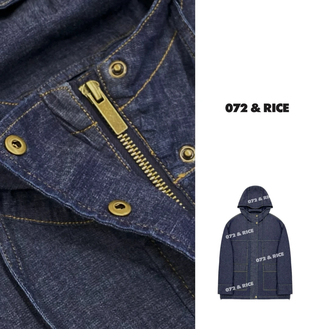 072 & RICE【和牛】秋季休闲连帽明线牛仔外套 A-MHG44
