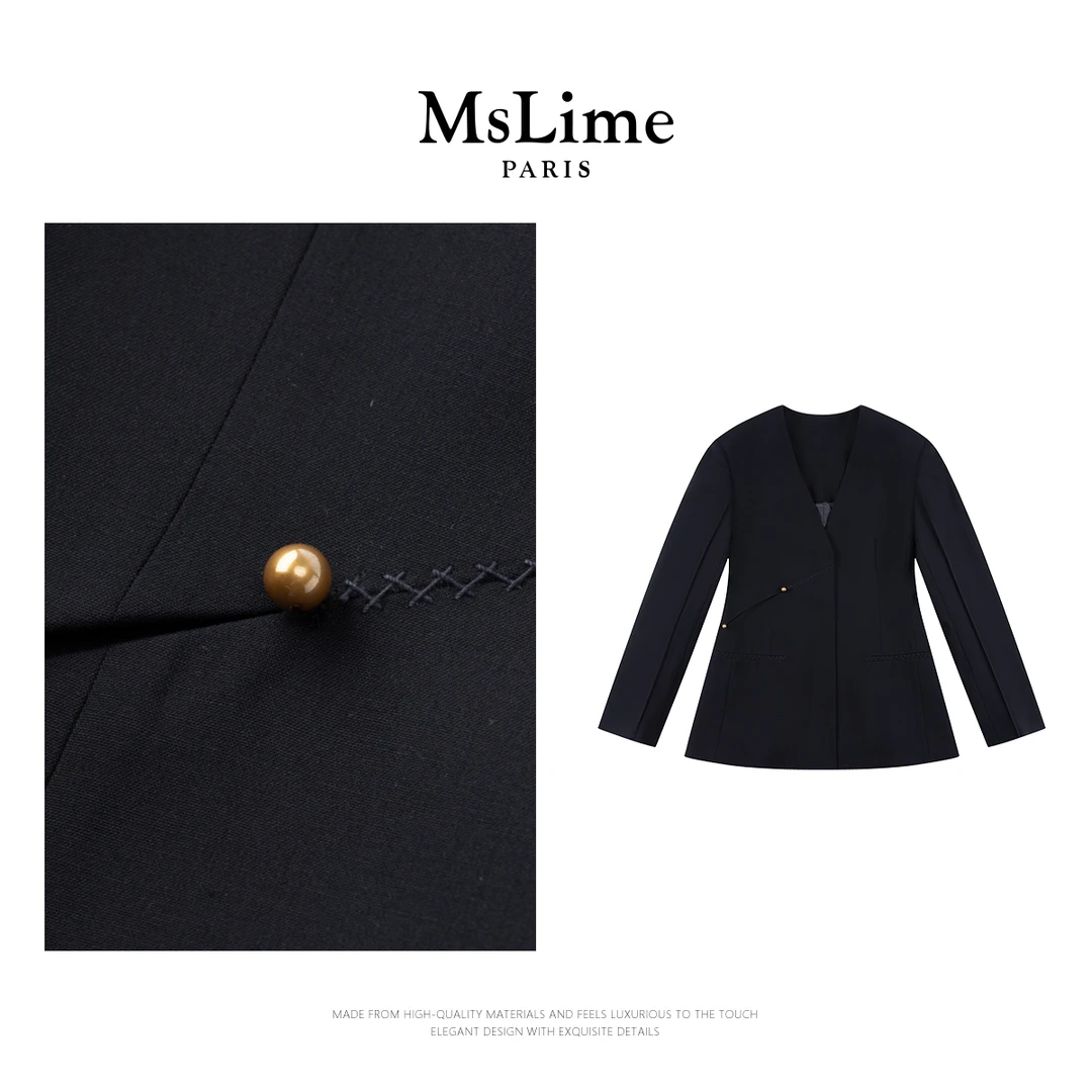 王嬛嬛MsLime25年春款“25CGC”气质百搭澳毛藏青色西装 HD2A0631