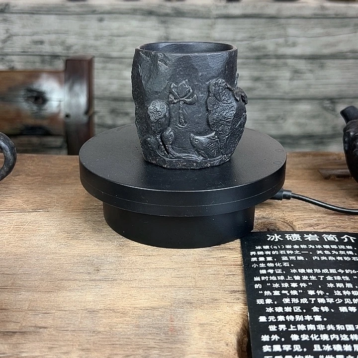 『荷塘月色』冰碛岩整石雕刻主人杯120ml