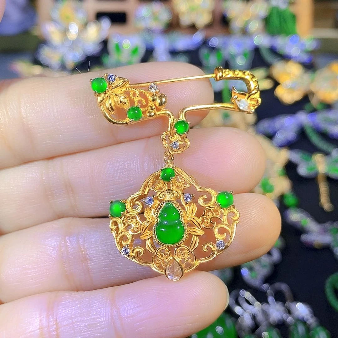 吊坠(不含链)银S925镶嵌翡翠