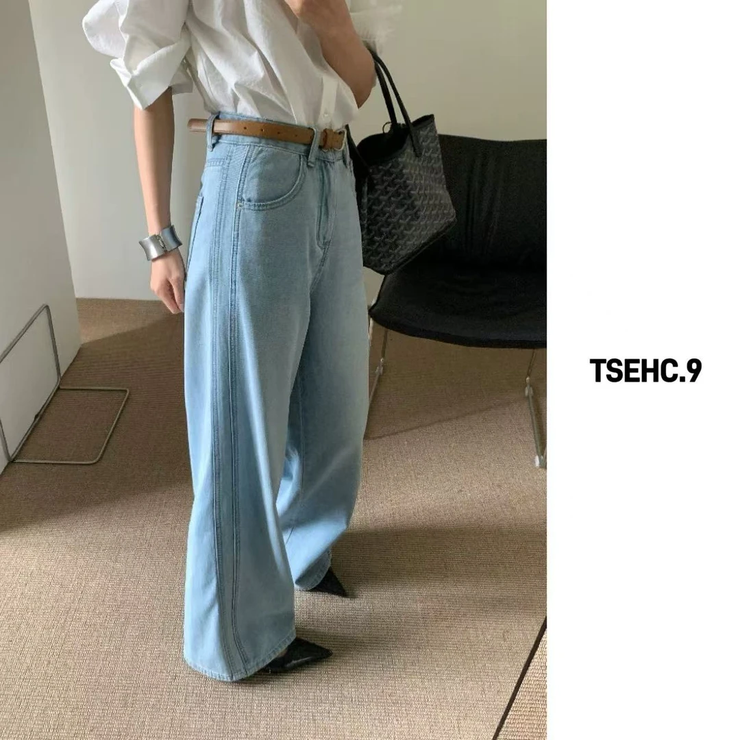 TSEHC.9韩系ins设计感拼接立体时尚百搭显瘦直通阔腿牛仔裤952