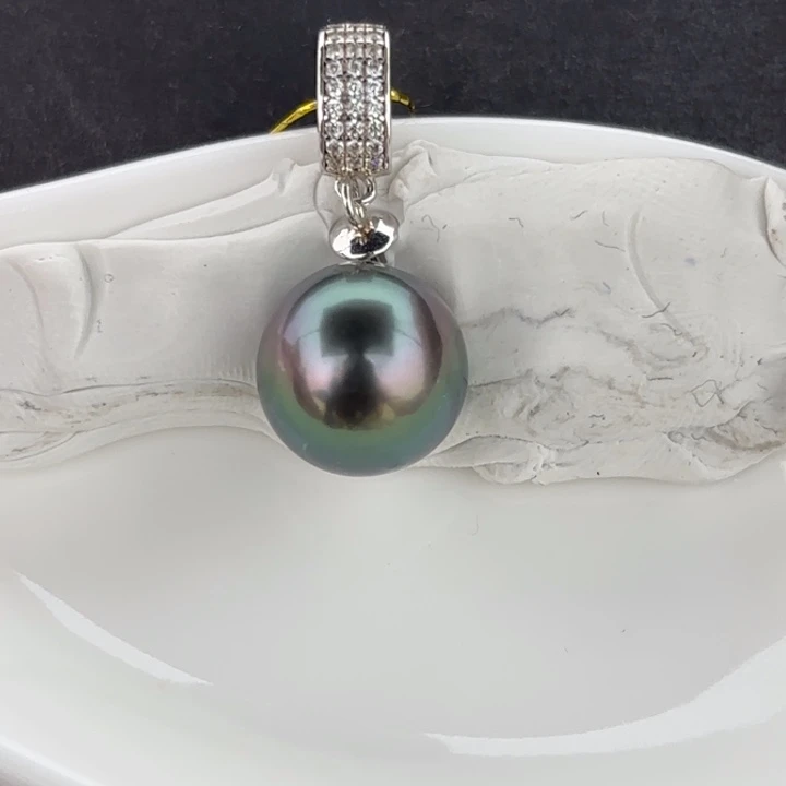 定制海水珍珠银S925镶嵌吊坠(不含链)11-12mm大溪地裸珠两颗