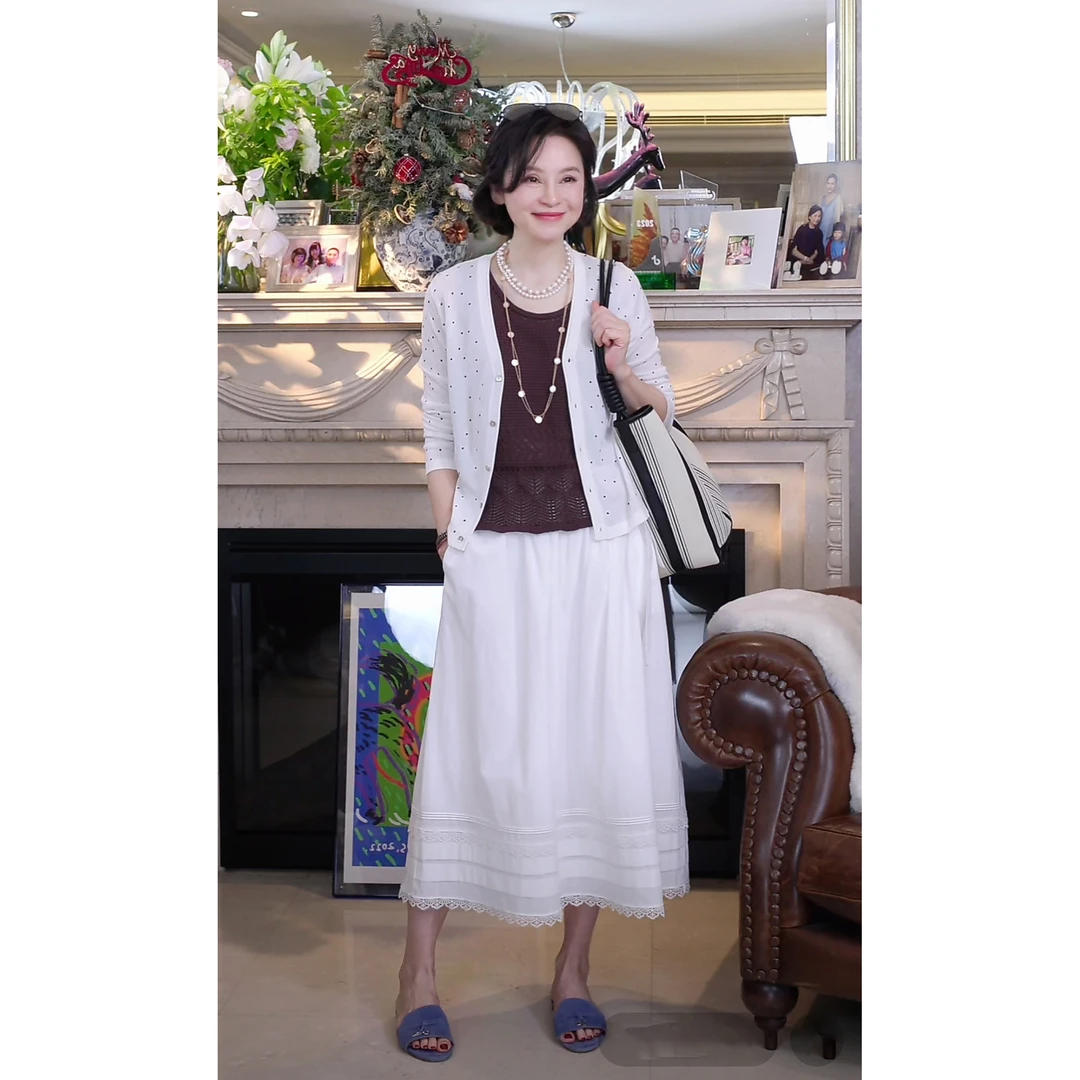 我是摩羯 波尔卡圆点开衫 桑蚕丝莱赛尔卷边V领秋针织开衫