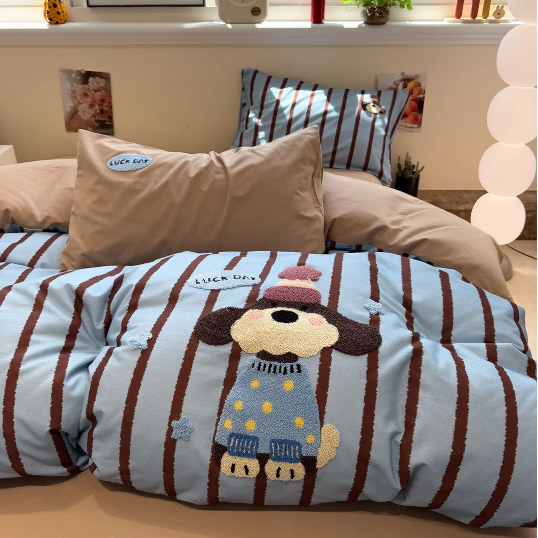 美玲 海盐雪纳瑞高端全棉长绒棉磨毛120支CR工艺刺绣工艺款四件套