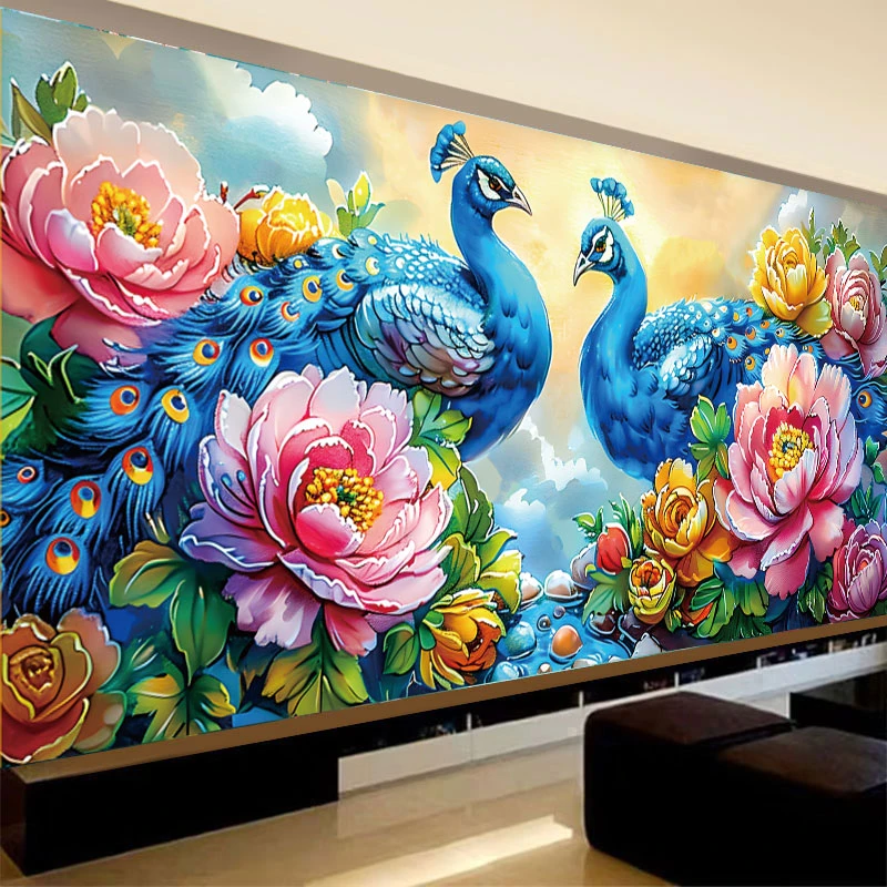 牡丹吉祥图十字绣线绣2025新款客厅手工绣孔雀花开富贵满绣自己绣