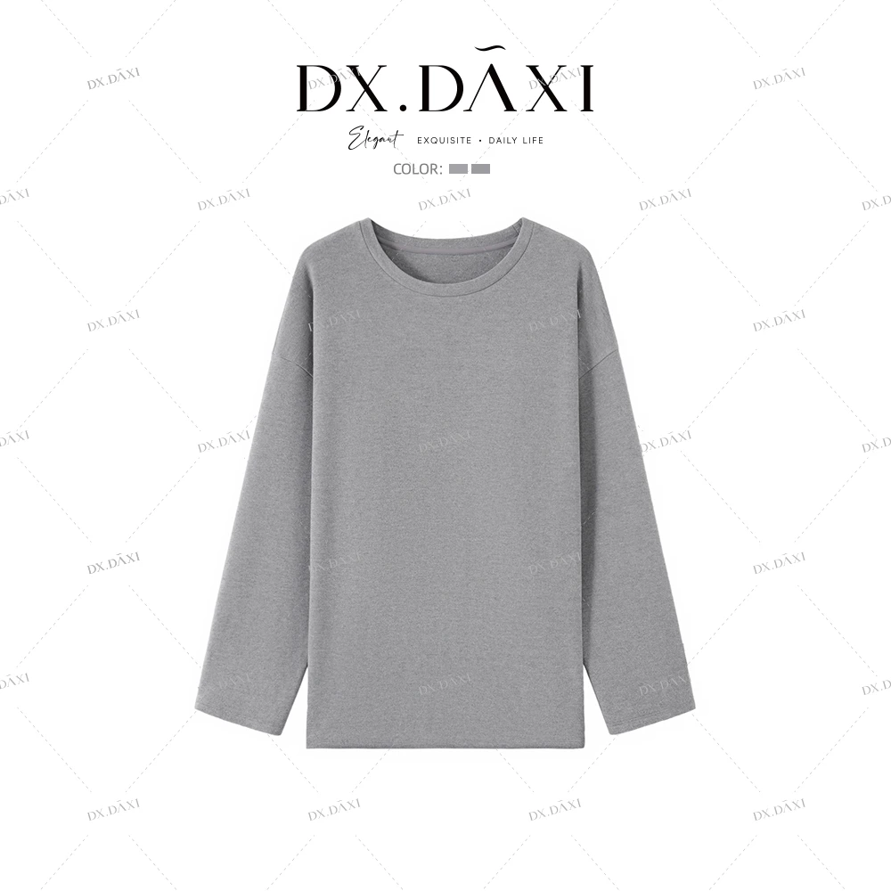 代大喜【松弛暖暖】纯色圆领休闲简约宽松长袖T恤24冬季新款打底衫