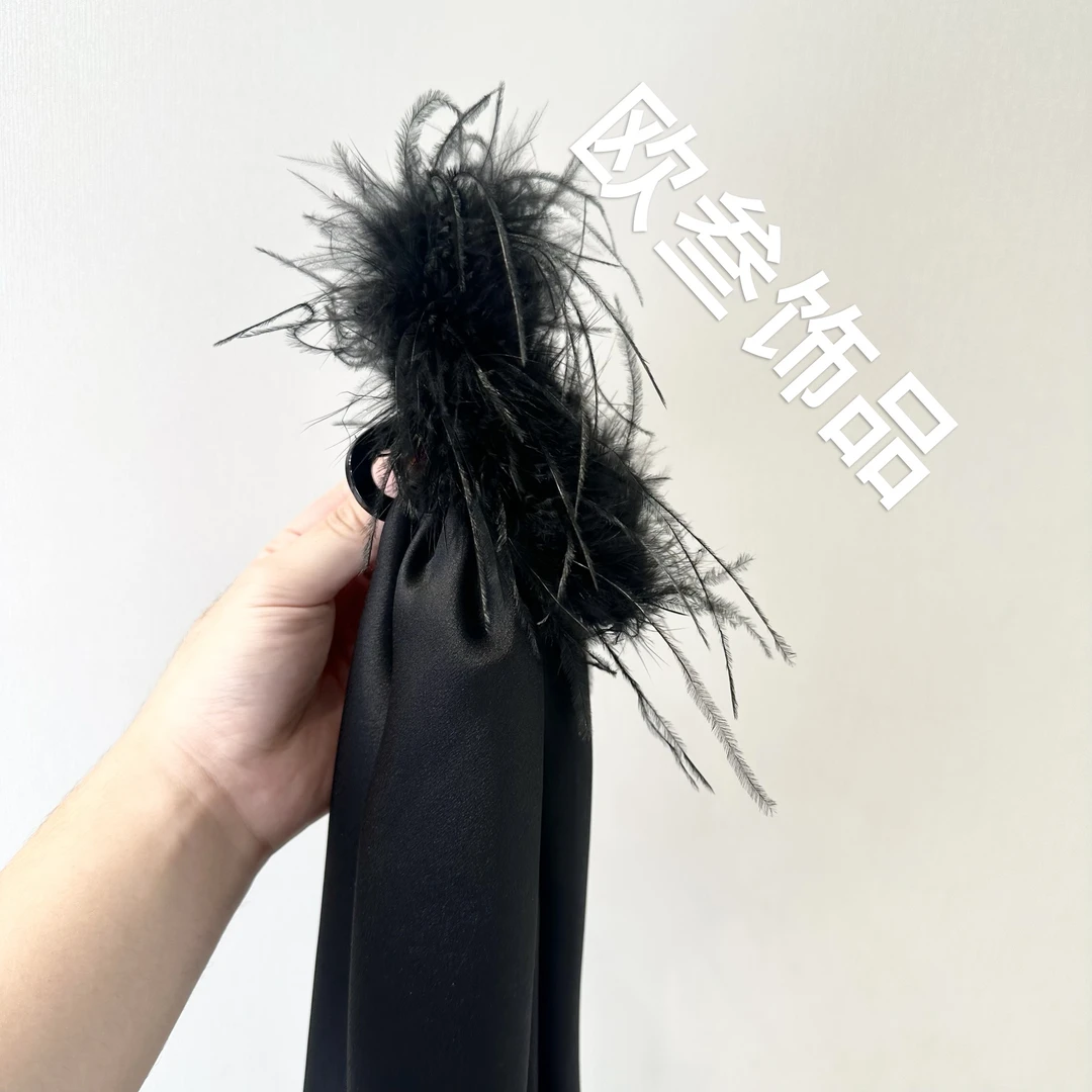 zj414羽毛飘带13cm鲨鱼夹大抓夹发饰高级百搭纯手工复古法式头饰