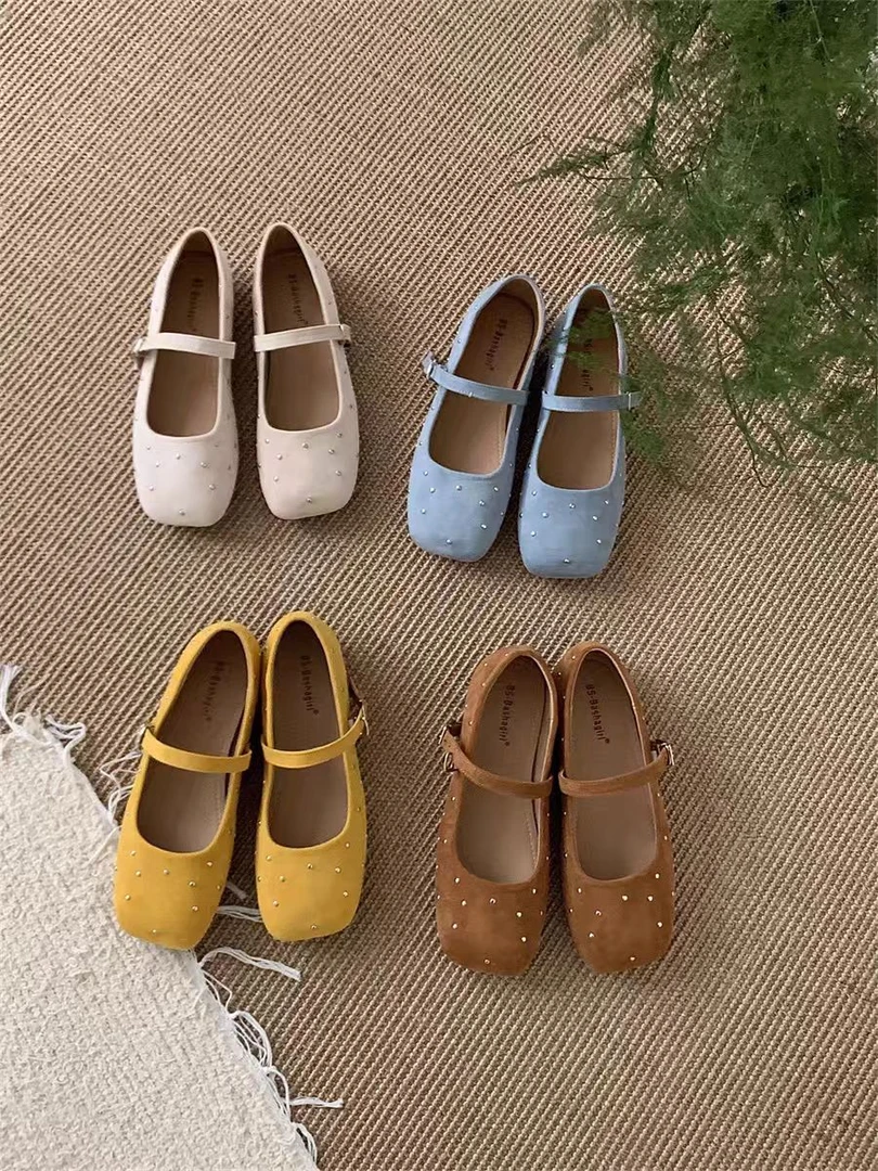 A-53包头法式豆豆一脚蹬铆钉单鞋