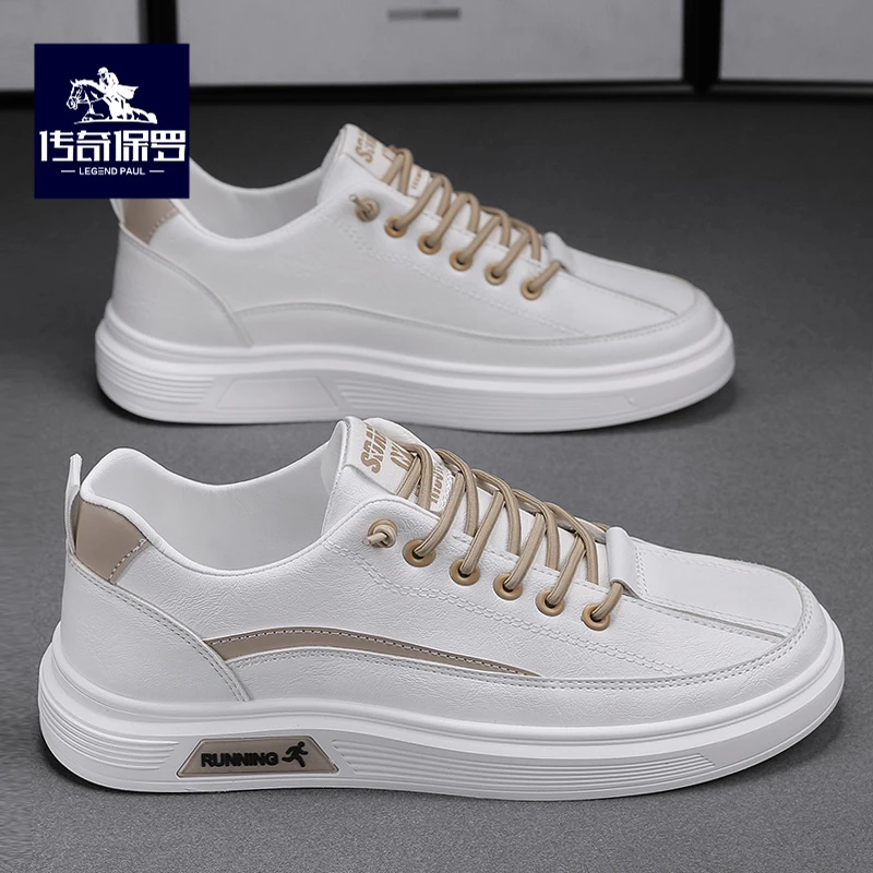传奇保罗男鞋夏季皮面休闲板鞋轻便百搭防水耐磨小白鞋男款一脚蹬